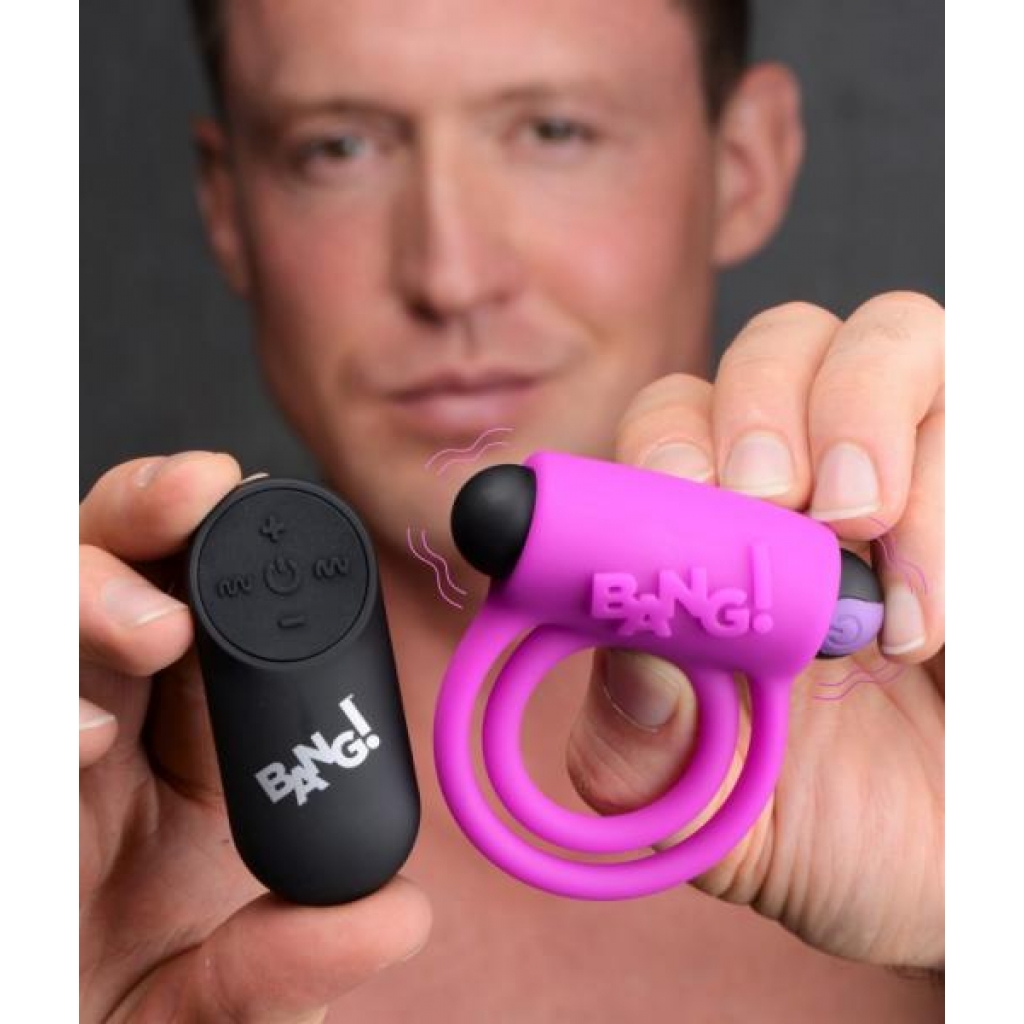 Bang! Silicone Cock Ring & Bullet W/ Remote Purple - Xr Brands