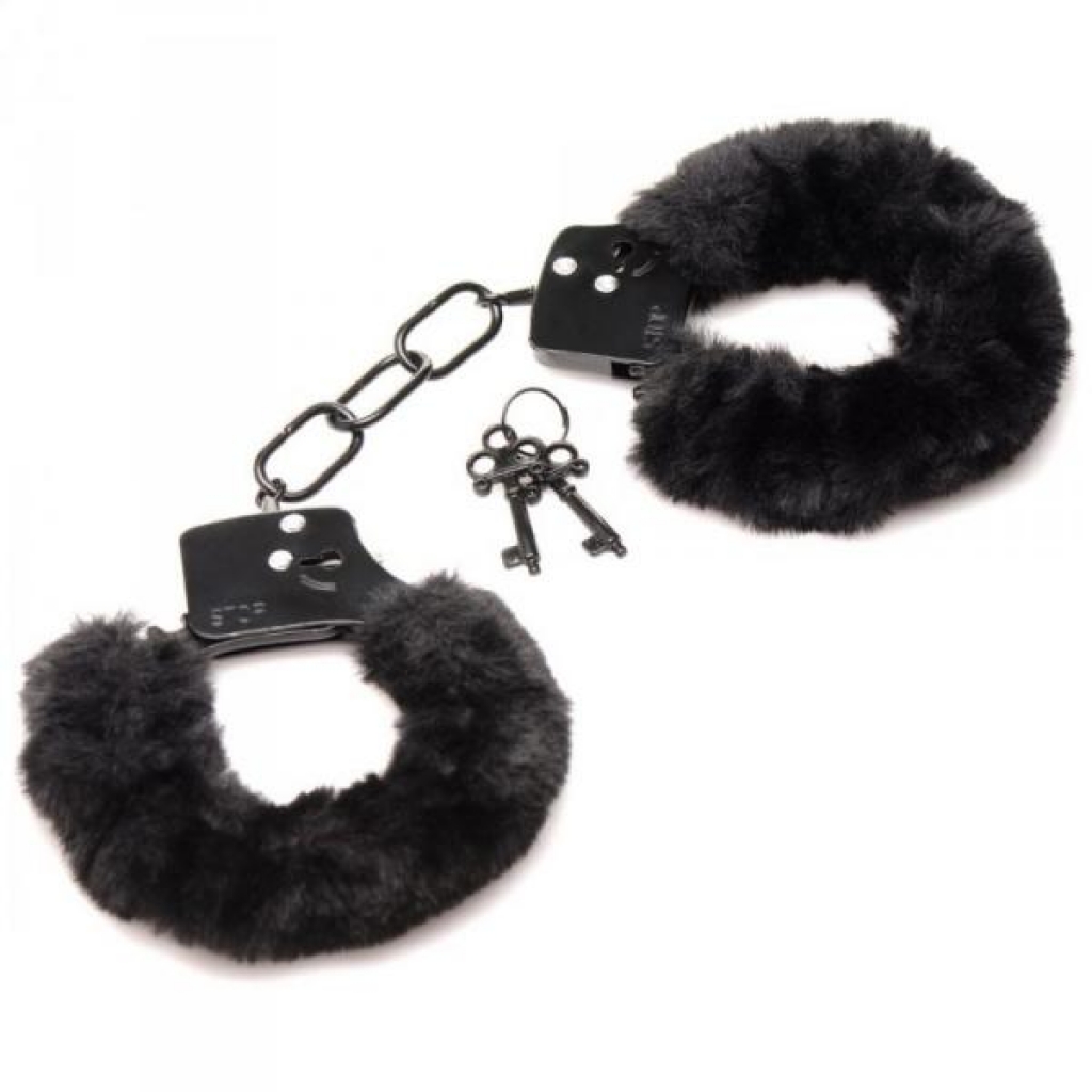 Master Series Cuffed In Fur Furry Handcuffs Black - Xr Brands
