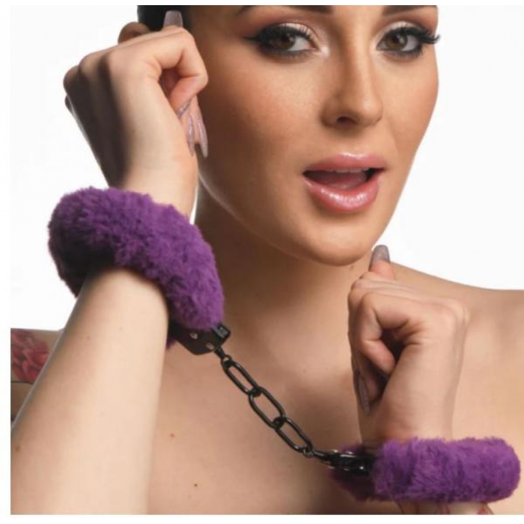 Master Series Cuffed In Fur Furry Handcuffs Purple - Xr Brands