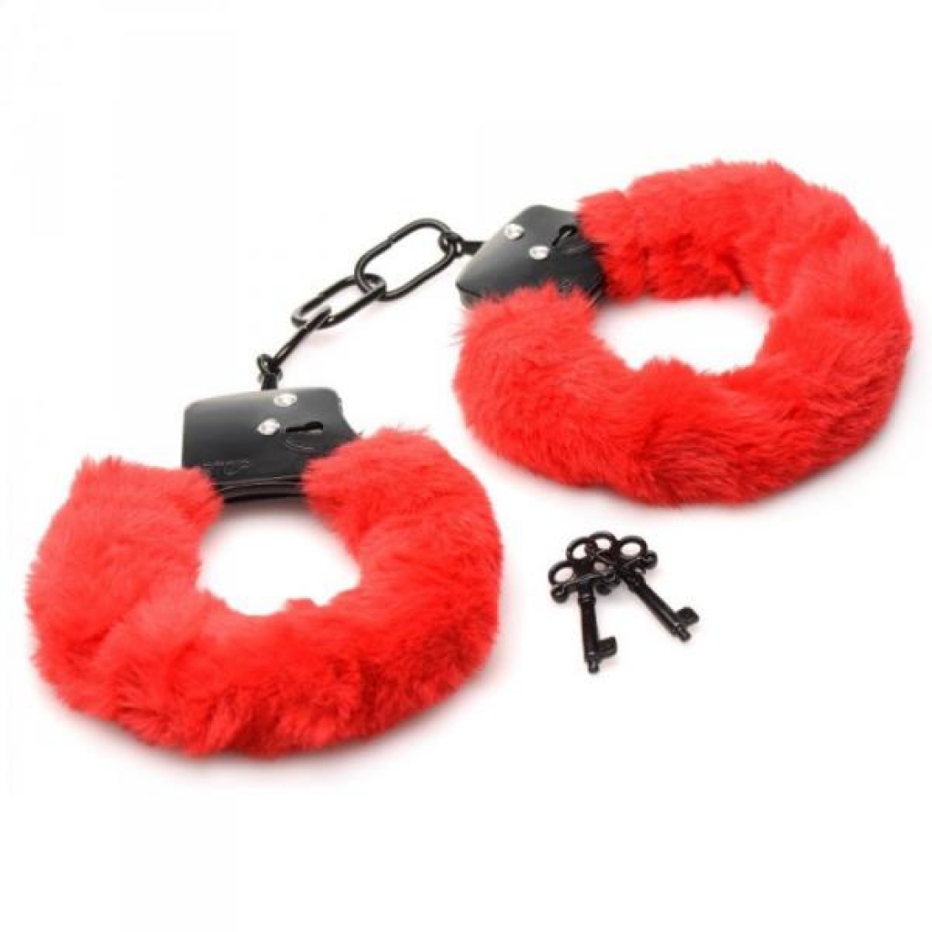 Master Series Cuffed In Fur Furry Handcuffs Red - Xr Brands